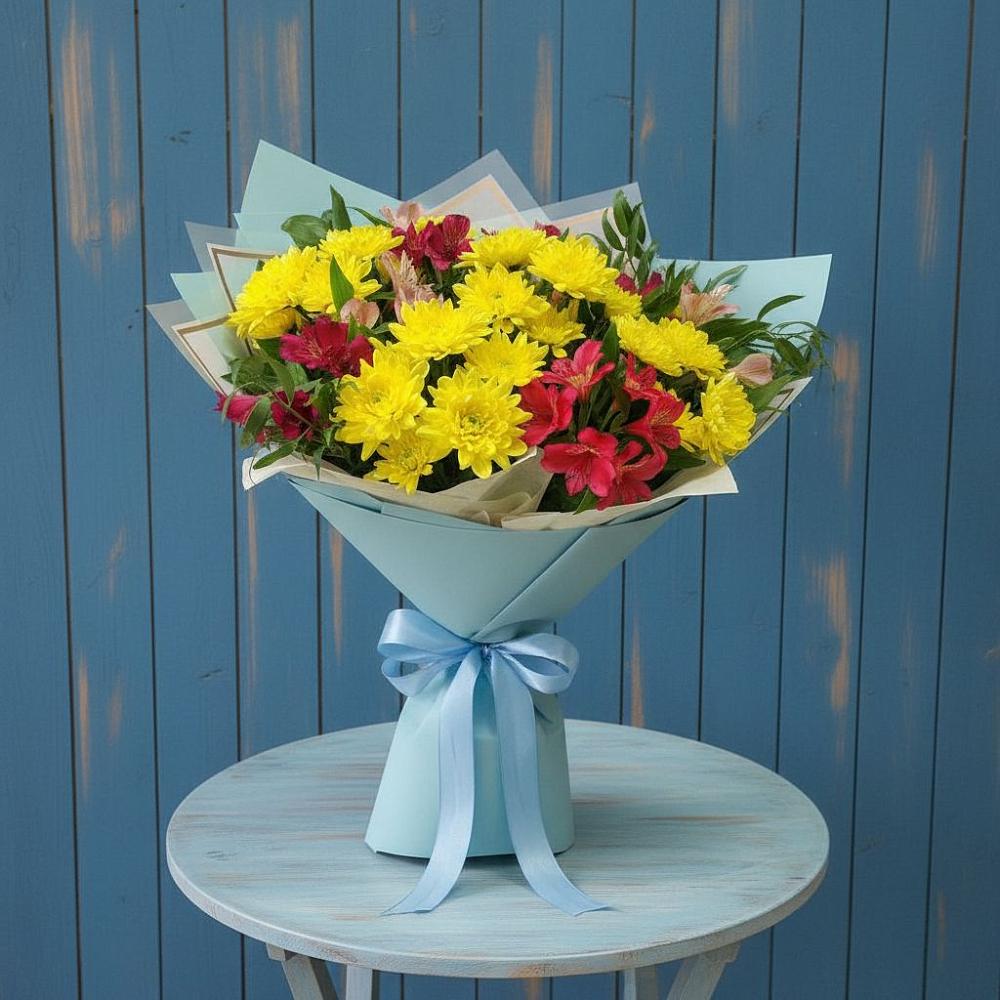 Букет цветов из: Альстромерии и Хризантемы в Приютном
