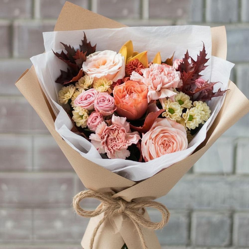 Букет цветов из: Гвоздики, Хризантемы и Розы в Приютном