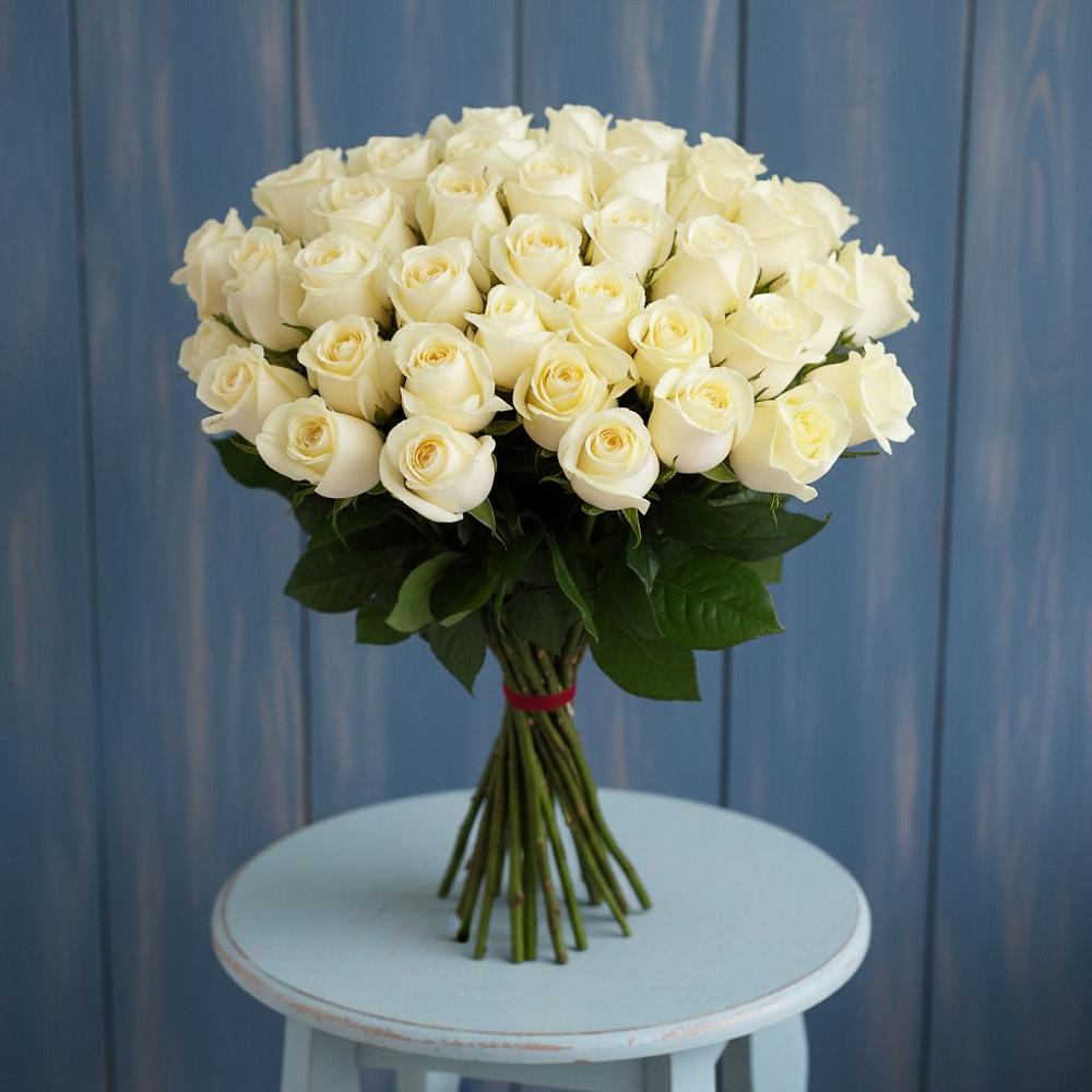 Букет 51 Белая роза Эдлесс Лав в Приютном