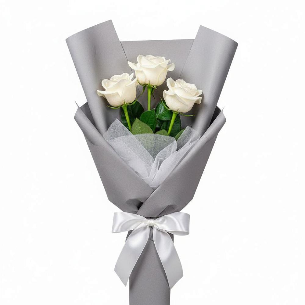 Букет 3 белые розы в Приютном