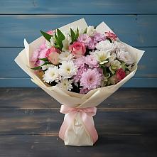 Букет цветов из:  Хризантемы, Альстромерии и Розы в Приютном