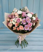 Букет цветов из:  Хризантемы, Розы и Альстромерии в Приютном